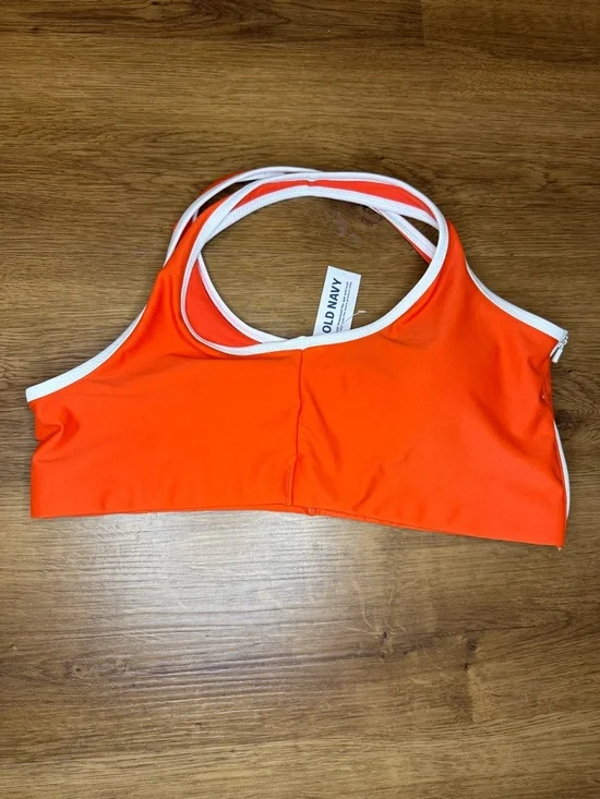 Old Navy Swim Top Scoop Neck Zip Front Padded Stretch Orange Lake Pool Womens XL - Picture 5 of 7